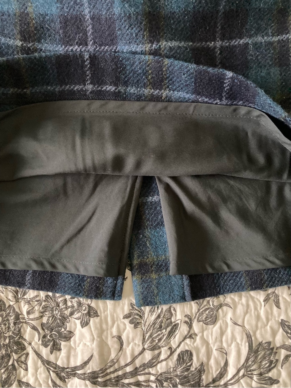 Classic Plaid Wool-Blend Skirt in Teal and Navy - Picture 6 of 7